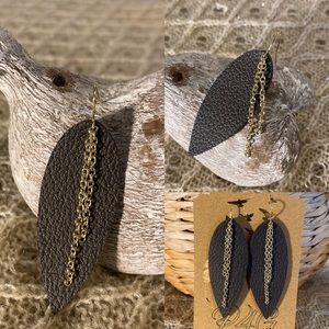 NEW Brown Leather Earrings with Gold Accent